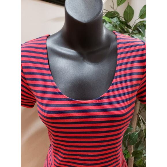 J. Crew Women's Red & Blue Polyester Scoop Neck Short Sleeve Knee Length Dress 4 - Picture 5 of 11